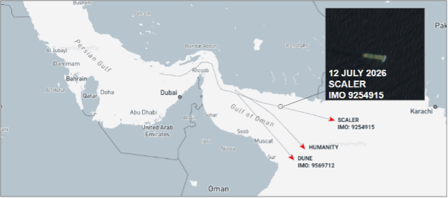 Tankers laden with Iranian oil departing the Gulf of Oman on July 12 