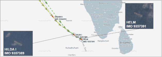 Iran-flagged laden tankers transiting Arabian and Laccadive Seas on July 14