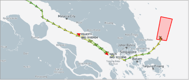 Iran-flagged tankers transiting the Singapore Strait on July 17 (Credit: Marine Traffic)