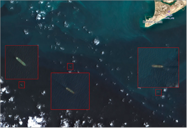 Tankers laden with Iranian crude near Jask, Iran on July 20 (Credit: ESA Copernicus)