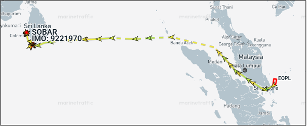 Iran flagged tanker transited from EOPL to Colombo, Sri Lanka from April 18 to April 27 (Credit: Marine Traffic)