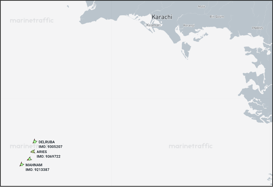 Iran flagged bulk carriers near Karachi, Pakistan on May 1 (Credit: Marine Traffic)