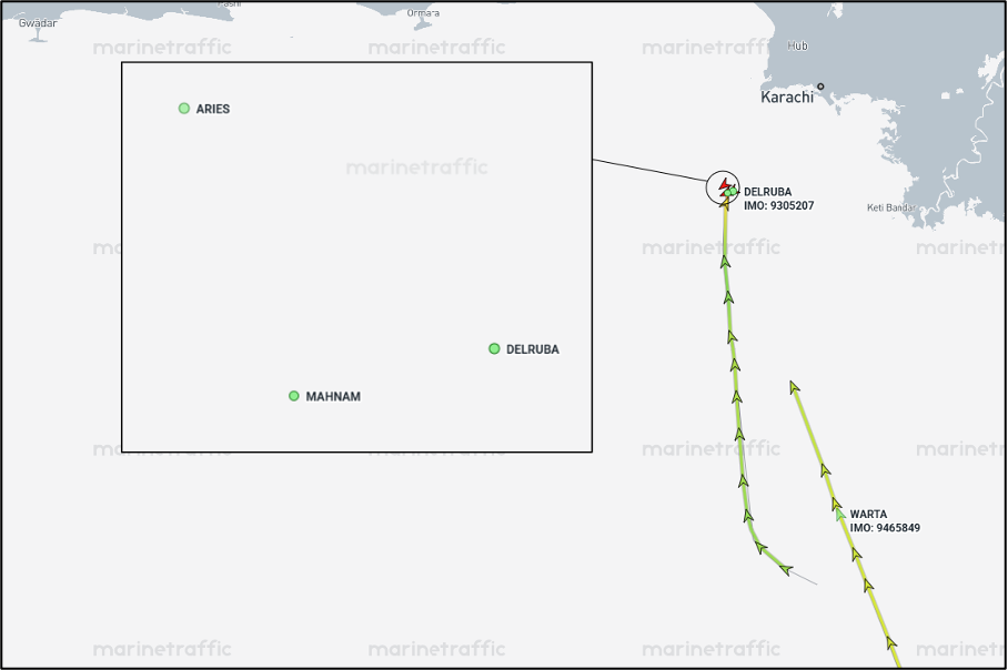 Iran flagged bulk carriers near Karachi, Pakistan on April 29 (Credit: Marine Traffic)