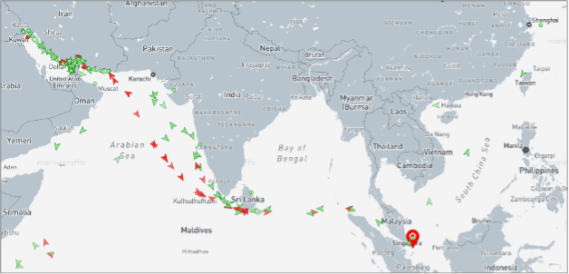 Iran-flagged vessels across the Indo-Pacific on June 24 (Credit: Marine Traffic)