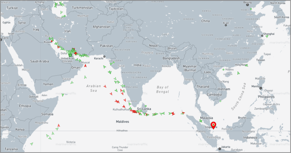 Iran-flagged vessels across the Indo-Pacific on June 25 (Credit: Marine Traffic)