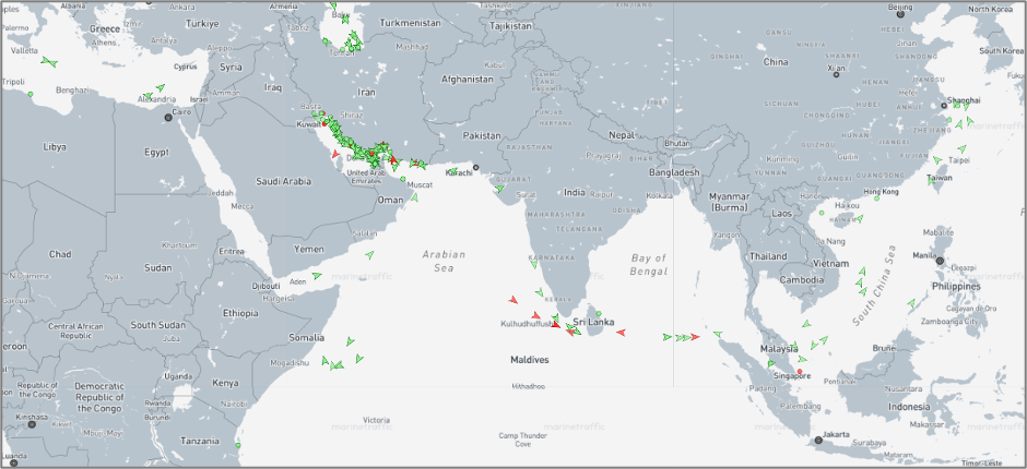 Iran-flagged vessels across the Indo-Pacific on July 15 (Credit: Marine Traffic)