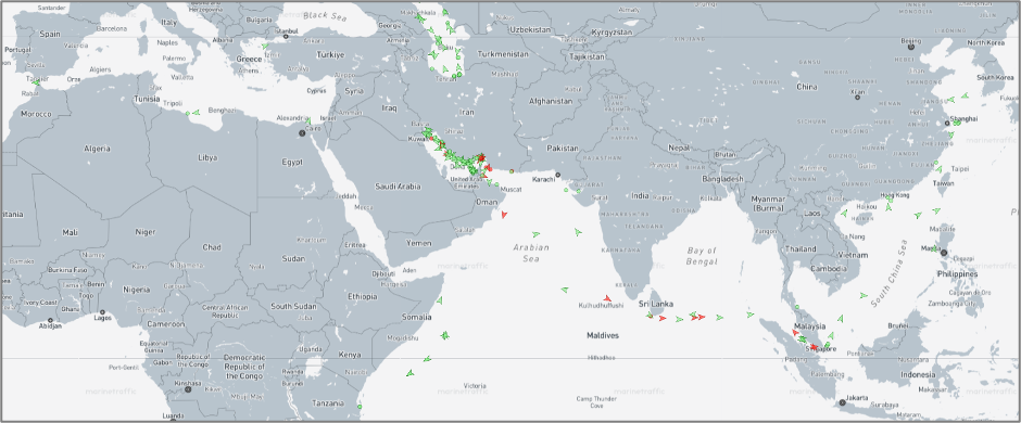 Iran-flagged vessels across the Indo-Pacific on July 17 (Credit: Marine Traffic)