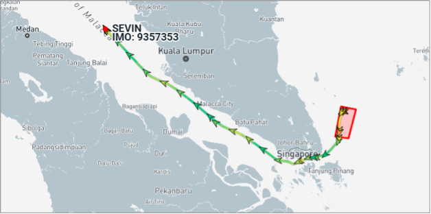 Iran-flagged tanker transiting the Malacca Strait on July 20 (Credit: Marine Traffic)