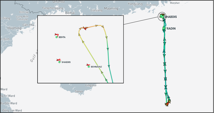 Iran flagged container ships near Zhuhai, China, on April 29 (Credit: Marine Traffic and ESA Copernicus)