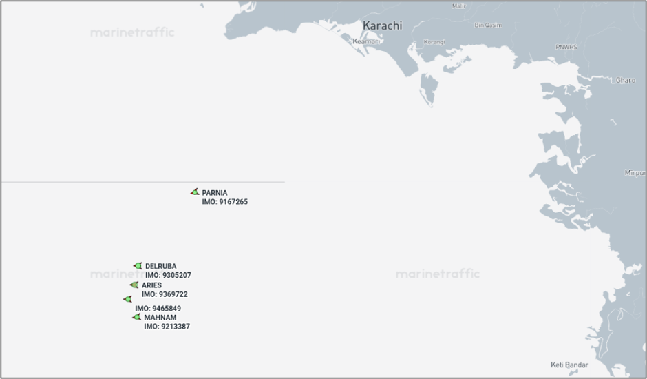 Iran flagged cargo ship heading toward Karachi, Pakistan on May 7 (Credit: Marine Traffic)