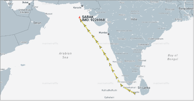 Iran-flagged transited the Arabian Sea on May 26 (Credit: Marine Traffic)