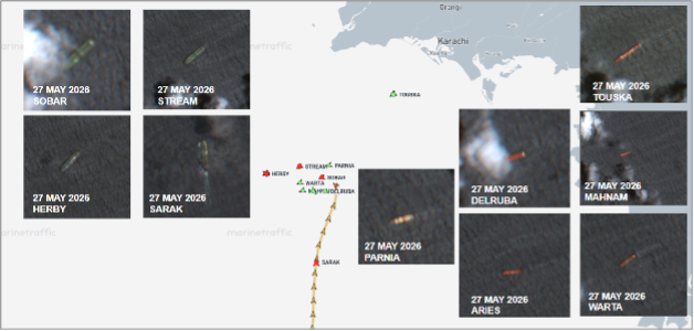 Iran-flagged cargo vessels near Karachi, Pakistan on May 28