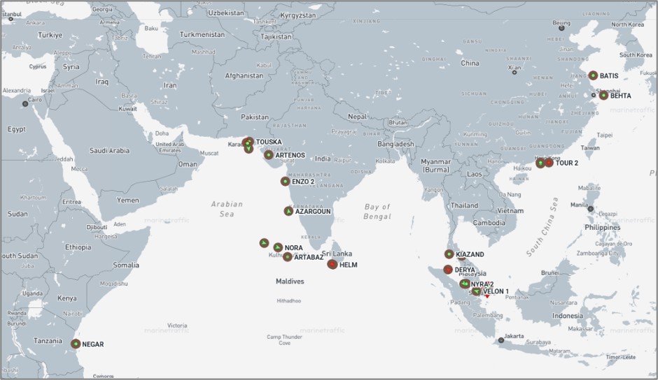 ran-flagged vessels across the Indo-Pacific on June 3 (Credit: Marine Traffic)