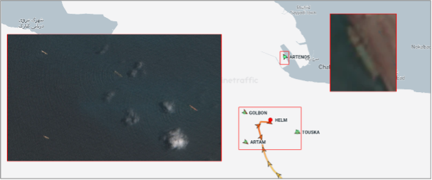 Iran flagged vessels near Chabahar, Iran on June 25 (Credit: ESA Copernicus & Marine Traffic)