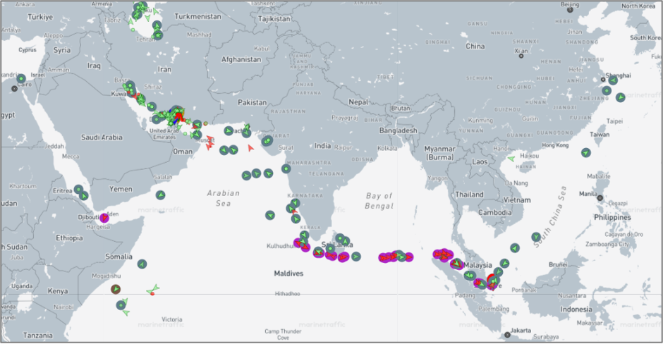 Iran-flagged vessels across the Indo-Pacific on June 30 (Credit: Marine Traffic)