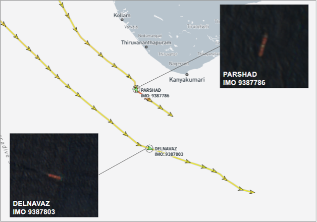 Iran flagged bulk carriers transiting the Laccadive Sea on July 1