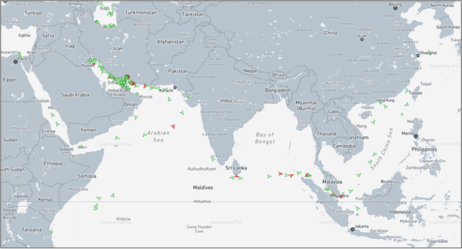 Iran-flagged vessels across the Indo-Pacific on July 7 (Credit: Marine Traffic)