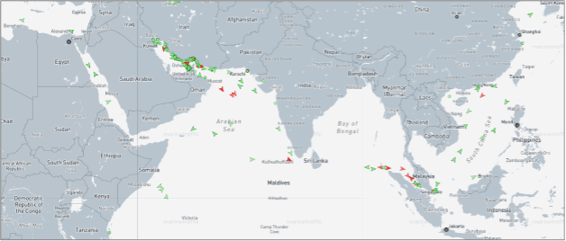 Iran-flagged vessels across the Indo-Pacific on July 10 (Credit: Marine Traffic)