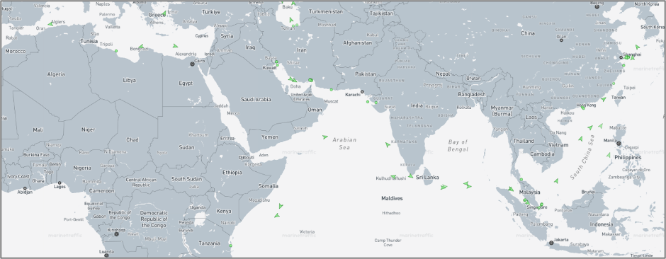 Iran-flagged vessels across the Indo-Pacific on July 16 (Credit: Marine Traffic)