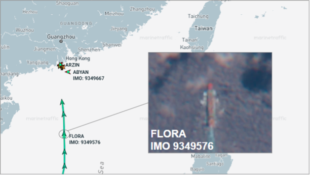 Iran-flagged cargo ships near Zhuhai, China on July 17 (Credit: ESA Copernicus & Marine Traffic)