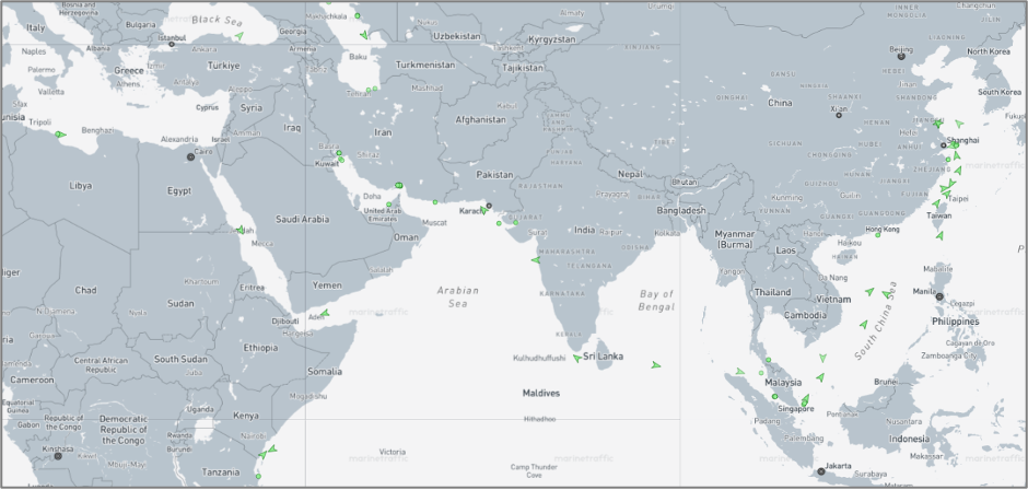Iran-flagged vessels across the Indo-Pacific on July 20 (Credit: Marine Traffic)