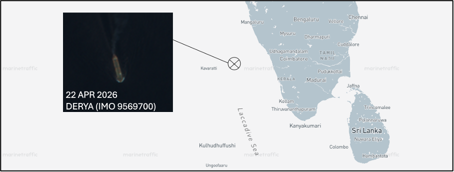 Tankers sailing the Arabian Sea between April 18 and 23 (Credit: Marine Traffic & ESA Copernicus)