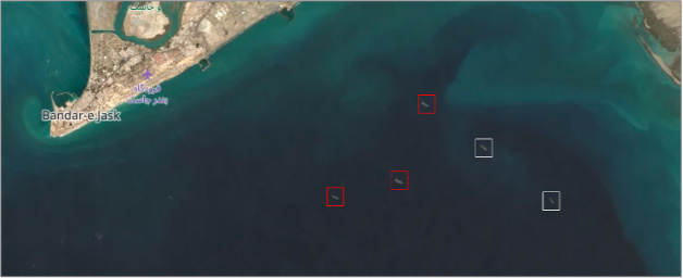 Iran linked tankers anchored near Jask, Iran on June 18 (ESA: Copernicus)