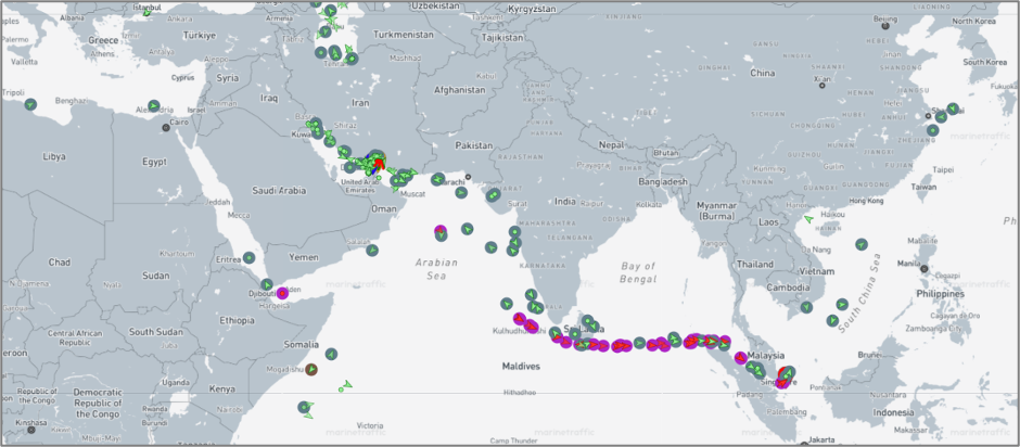 Iran-flagged vessels across the Indo-Pacific on June 29 (Credit: Marine Traffic)