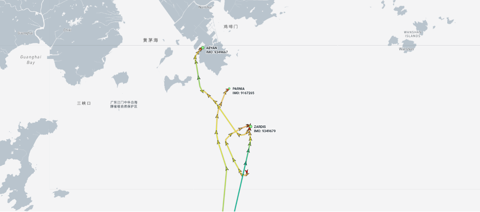 Iran-flagged container ships at Zhuhai, China, on July 6 (Credit: Marine Traffic)