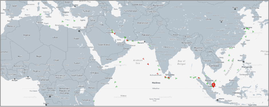 Iran-flagged vessels across the Indo-Pacific on July 15 (Credit: Marine Traffic)