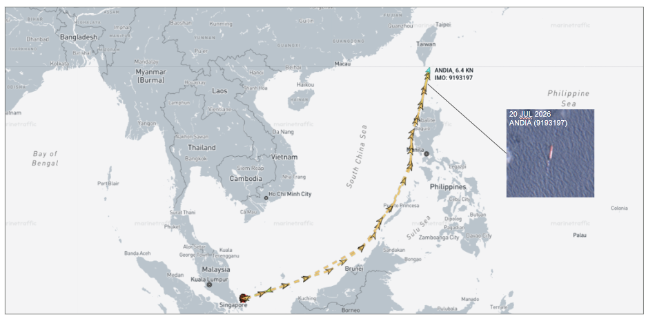 ran-flagged vessel transiting the Bashi Channel on July 20 (Credit: Marine Traffic)