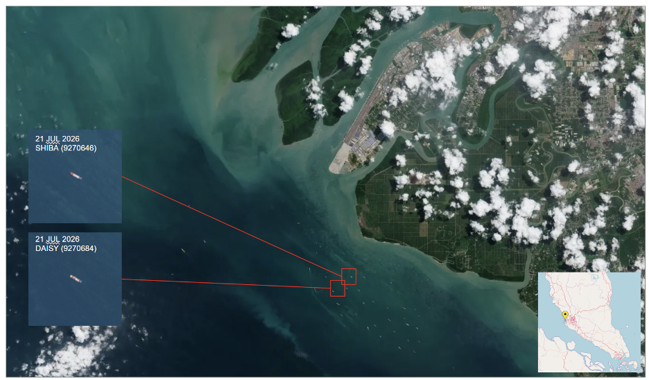 Iran-flagged cargo vessels at Port Klang on July 21 (Credit: ESA Copernicus)