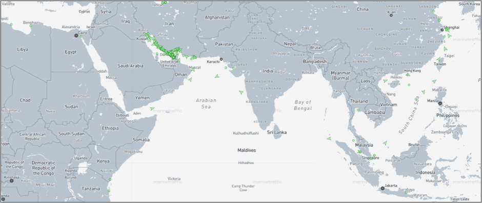 Iran-flagged cargo vessels across the region on July 24 (Credit: Marine Traffic)