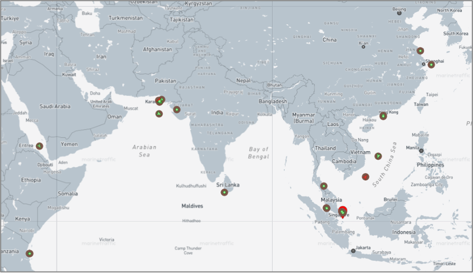 Iran flagged cargo vessels across the Indo-Pacific on May 13 (Credit: Marine Traffic)