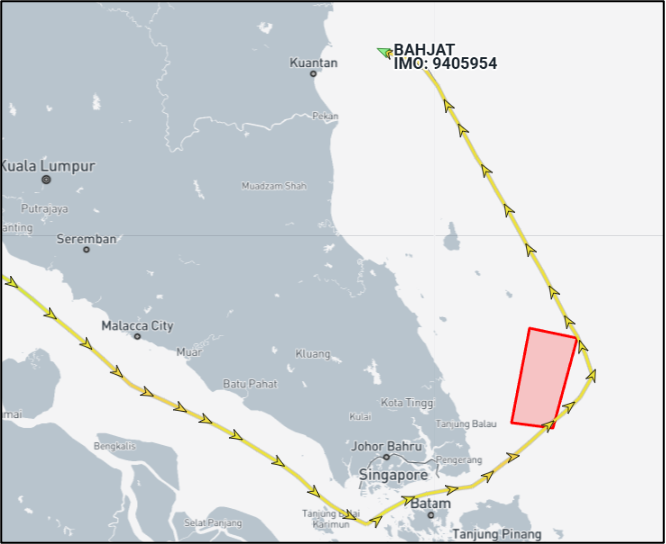 Iran-flagged bulk cargo ship transiting the Southeast Asian sea lanes on April 17 (Credit: Marine Traffic)