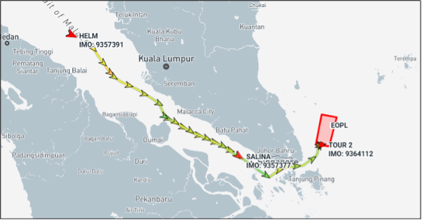 Iran flagged tankers transited the Malacca and Singapore Straits on April 23 (Credit: Marine Traffic)