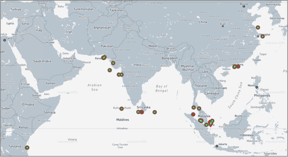 Iran-flagged vessels across the Indo-Pacific on June 5 (Credit: Marine Traffic)