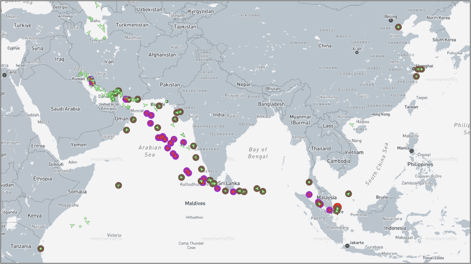 Iran-flagged vessels across the Indo-Pacific on June 22 (Credit: Marine Traffic)