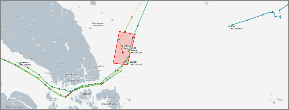 Iran-flagged cargo ships near the Malaysian EOPL on July 1 (Credit: Marine Traffic)