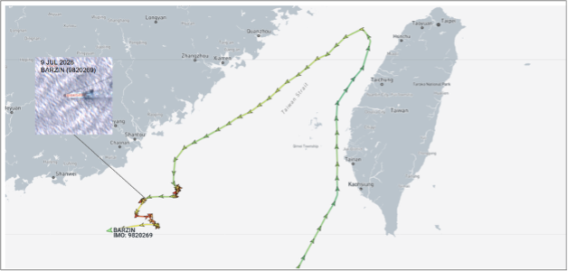ran-flagged container ship near the Taiwan Strait, on July 9 to 10 