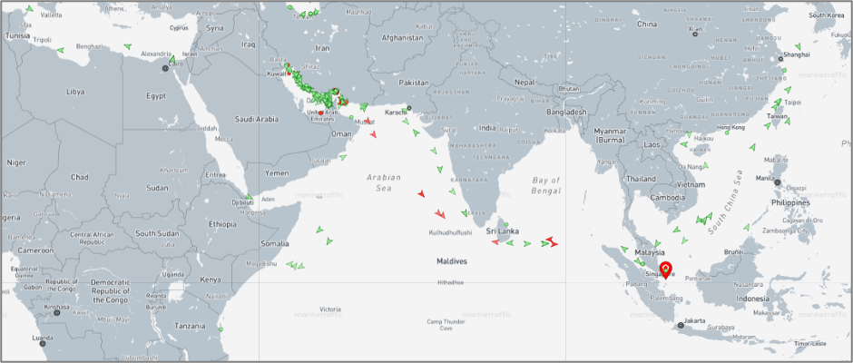 Iran-flagged vessels across the Indo-Pacific on July 11 (Credit: Marine Traffic)