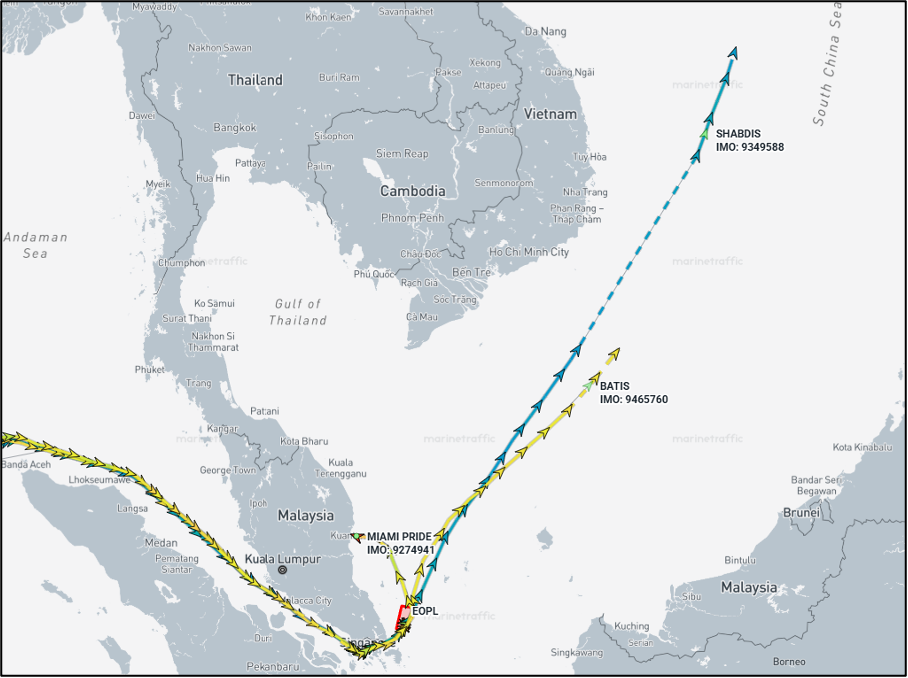 Iran flagged cargo ships in Southeast Asian waters on April 24 (Credit: Marine Traffic)