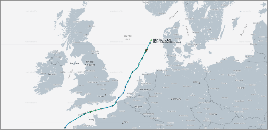 Iran-flagged vessel in the Dover Strait on July 21 (Credit: Marine Traffic)