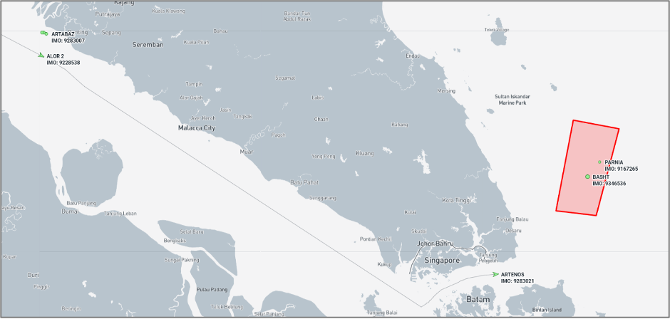 Iran-flagged vessels in the Malacca and Singapore Straits on July 24 (Credit: Marine Traffic)