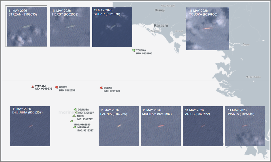 ran flagged cargo vessels near Karachi, Pakistan on May 11 (Credit: Marine Traffic)