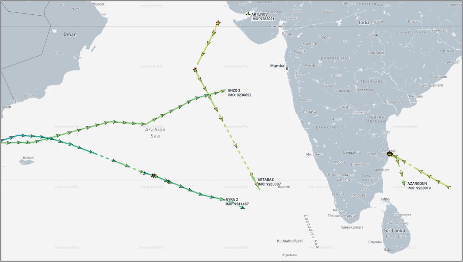 Iran-flagged container ships in Arabian Sea on May 28 (Credit: Marine Traffic)