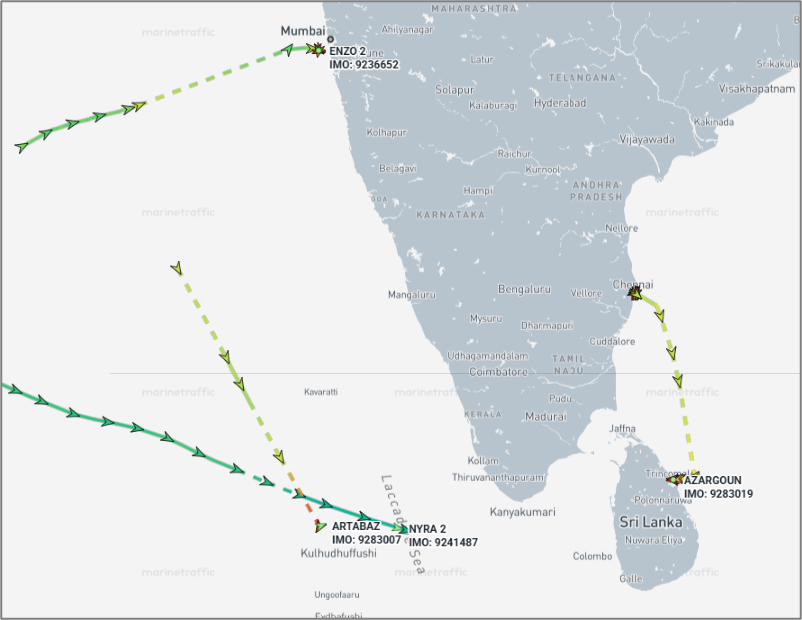 Iran-flagged container ships in Arabian Sea on May 29 (Credit: Marine Traffic)