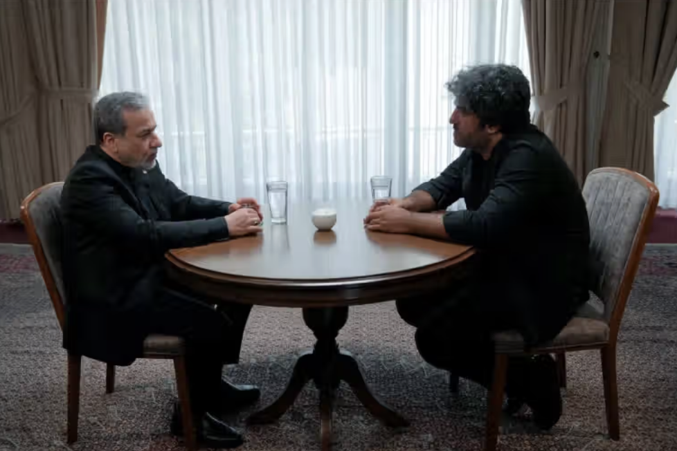 Iranian Foreign Minister Abbas Araghchi speaks during an interview for the YouTube program Majaray-e Jang (Story of War) in an image published on his Telegram channel.
