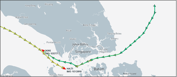 Two Iran flagged tankers transiting Southeast Asian sea lanes on April 8 (Credit: Marine Traffic)