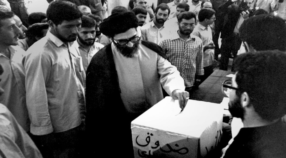 Ali Khamenei voting in 1985 Presidential Election, Source: Wikimedia Commons
